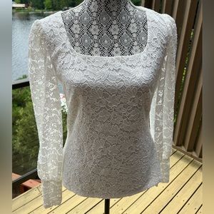 White House Black Market - Lace lined poly spandex long sleeve top - Size M NWT